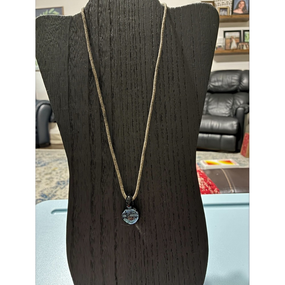 Harley Davidson Dichroic Glass Pendant Necklace Brown Cord Adjustable Biker Logo